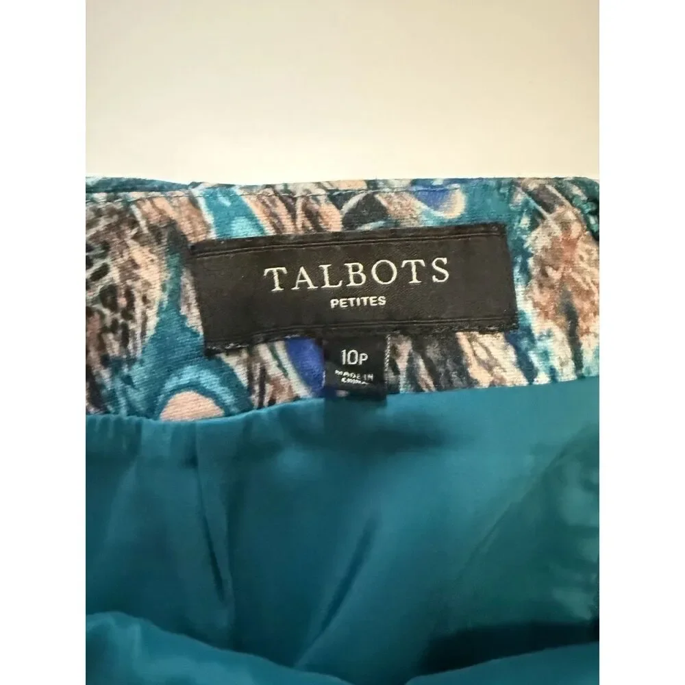 Talbots Peacock Feathers Print Pencil Skirt Stretch Knit 10 Petite Office Work